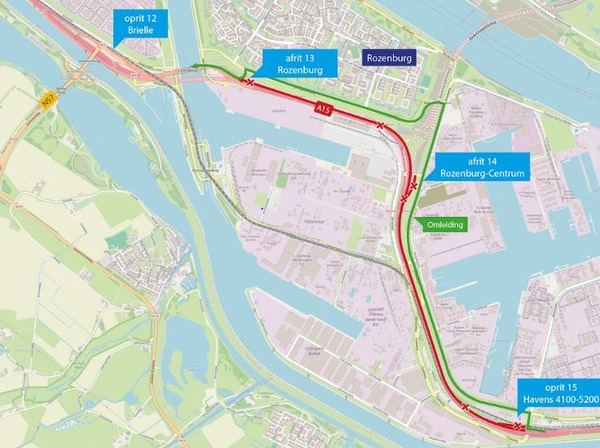 Nachtafsluitingen A15 richting Maasvlakte  