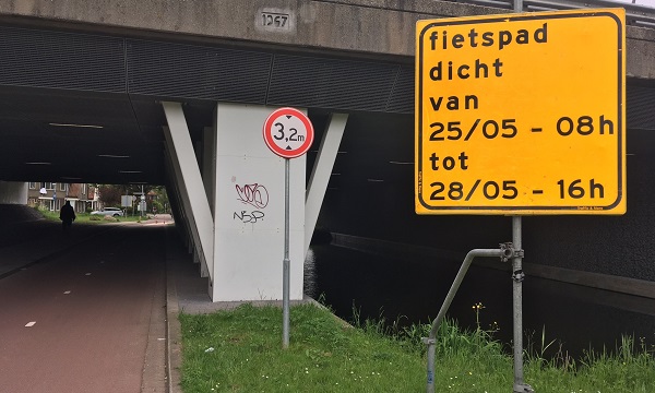 Ook dit fietspad is de komende vier dagen dicht