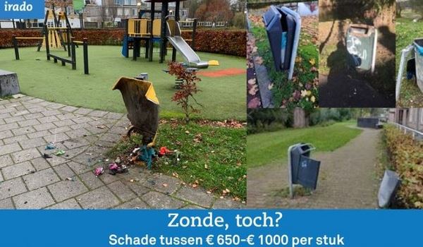 Bijna € 14.000 schade aan afvalbakken; ruim € 19.000 schade speelplekken