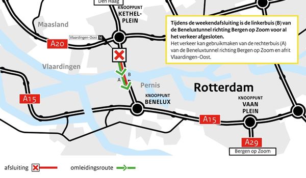 Komend weekeinde afsluiting linker tunnelbuis Benelux richting zuid