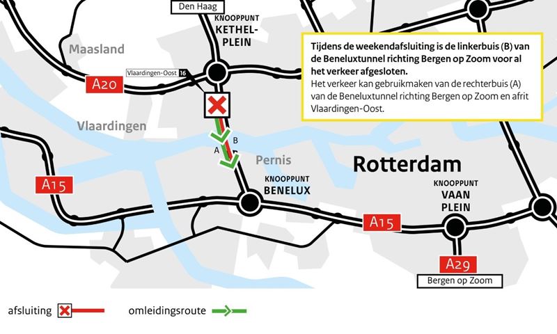 Komend weekeinde afsluiting linker tunnelbuis Benelux richting zuid