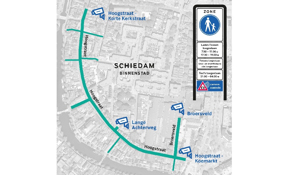 Hier komen de 4 camera's om verkeer op Hoogstraat te scannen