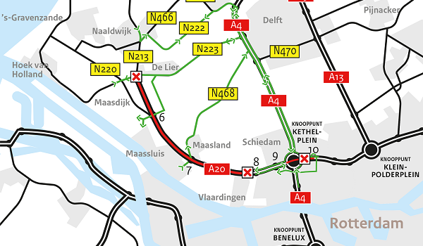 Volgend weekend afsluiting A20 Westerlee - Vlaardingen wegens onderhoud