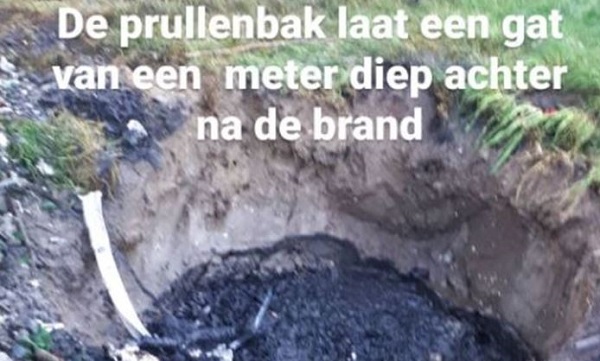 Bbq in publieke prullenbak gedeponeerd; krater in de grond het gevolg