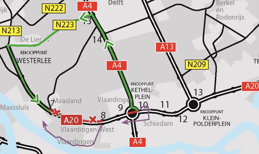 Komende nacht: extra afsluiting A20 richting Hoek van Holland