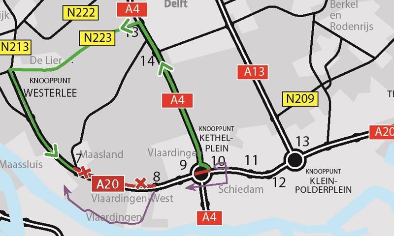 Komende nacht: extra afsluiting A20 richting Hoek van Holland