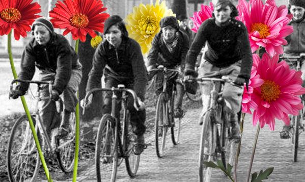 Sierteeltsector eert vrouwenfietsen met bloemenmozaïek