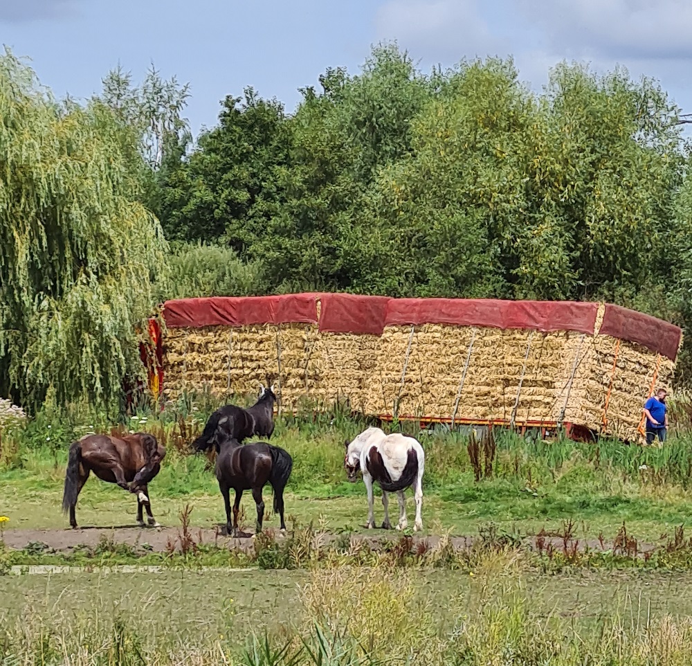 Vrachtwagen met strobalen in problemen op de Groeneweg